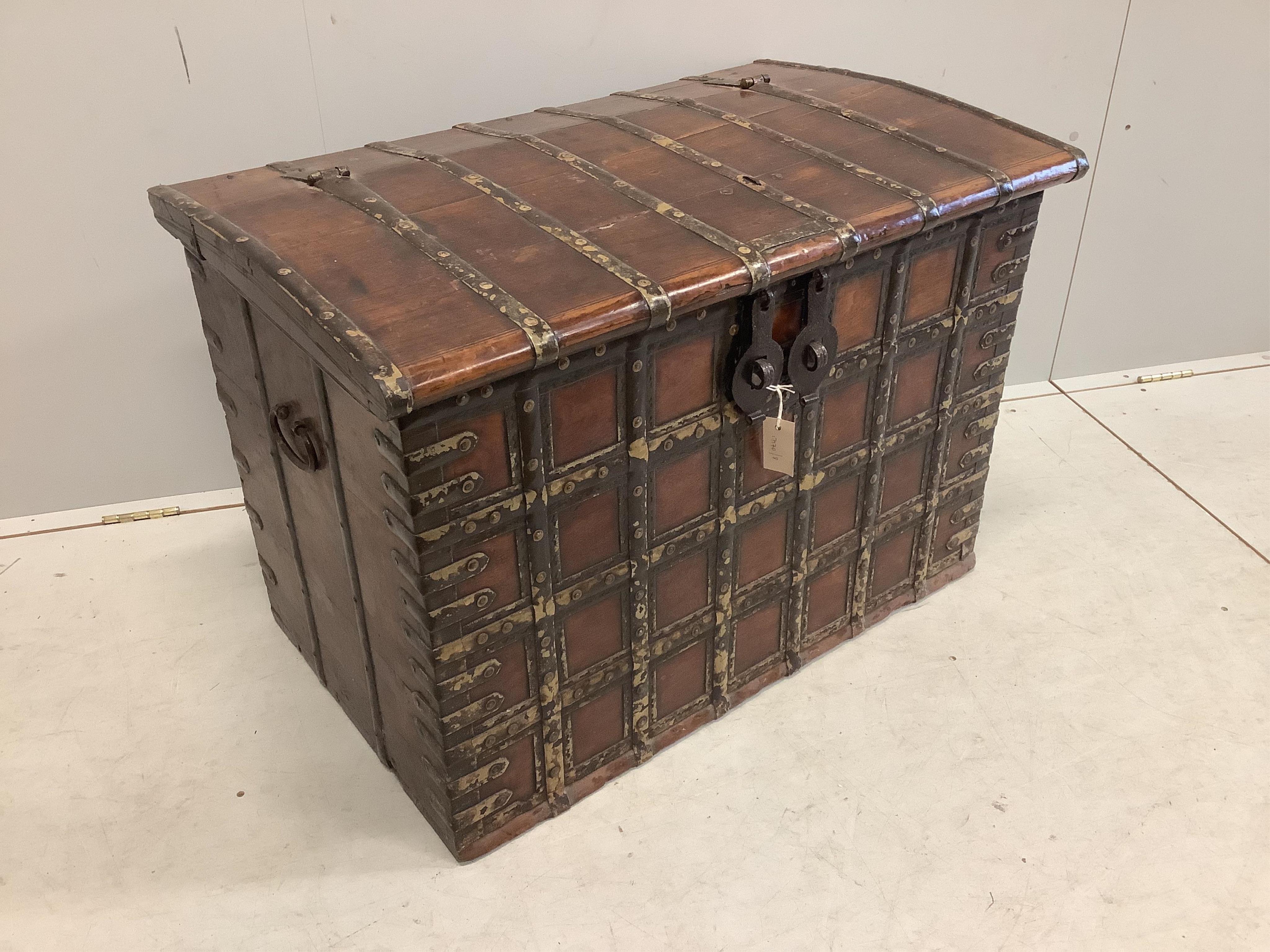 A 19th century Indian iron bound trunk, width 89cm, depth 54cm, height 61cm. Condition - fair to good